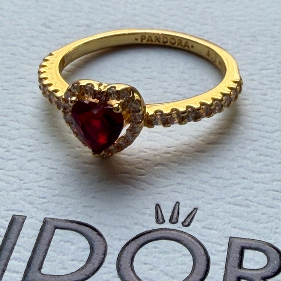 Pandora Gold Ring with Red Heart Gem - Picture 3 of 3